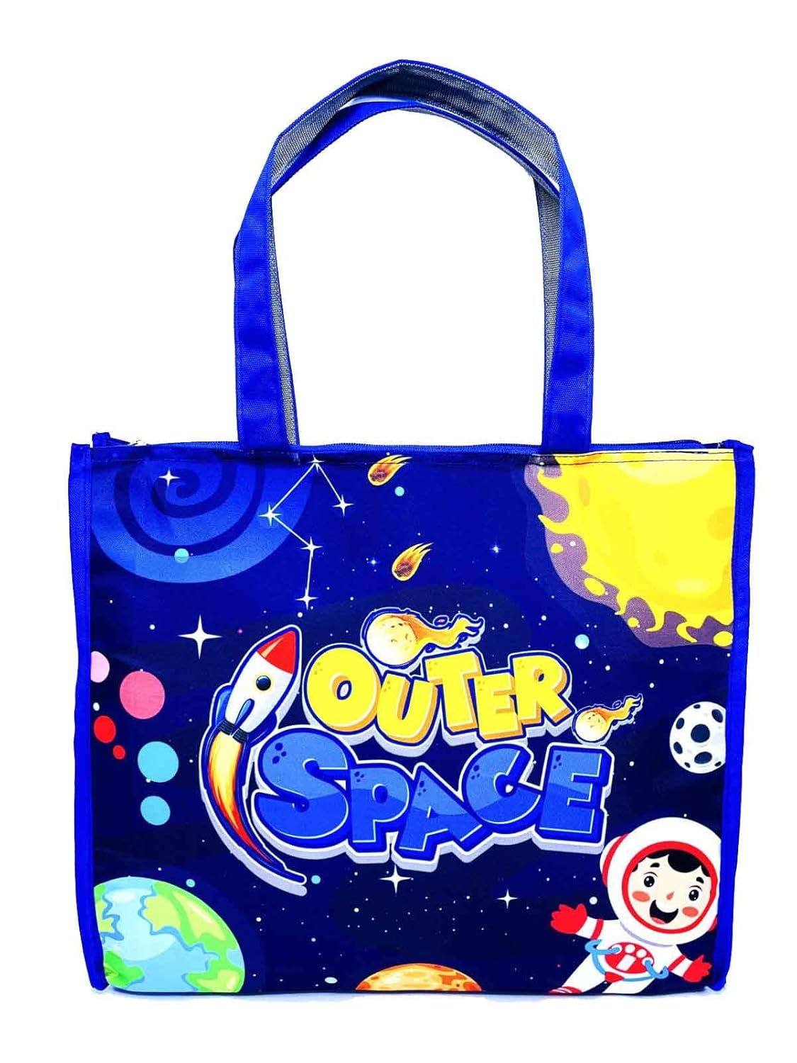 Echo Boomers Blue Space Printed Jumbo Size Drawing/Activity Tote Bag with Multiple Pockets