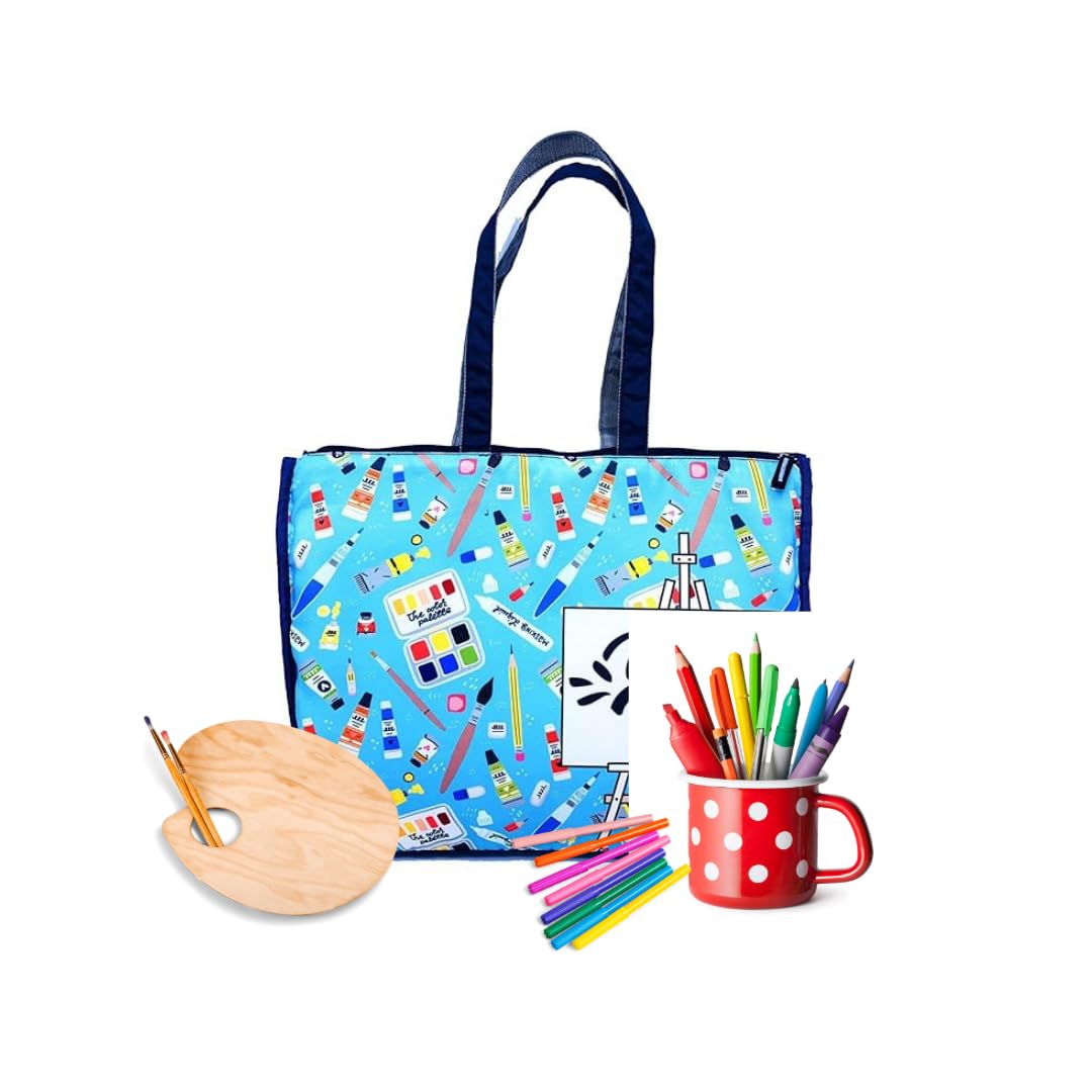 Echo Boomers Design Printed Tote A3 Size Drawing Activity Bag with Multiple Utility Pockets