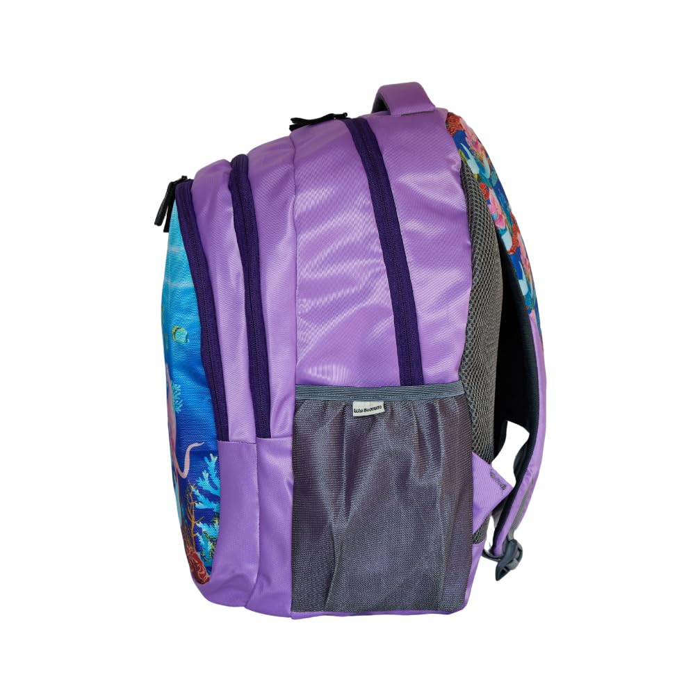 Echo Boomers Mermaid Design Print Backpack|17 inch - 3 Compartment School Bags for Kids with Zipper Closure - Purple