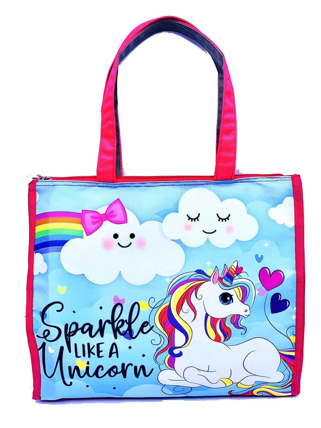 Echo Boomers Pink Sparkle Unicorn Printed Jumbo Size Drawing/Activity Tote Bag with Multiple Pockets