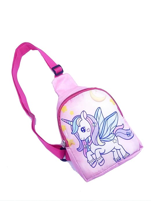 Echo Boomers Small Pink Unicorn Theme Crossbody Sling Bag For Children