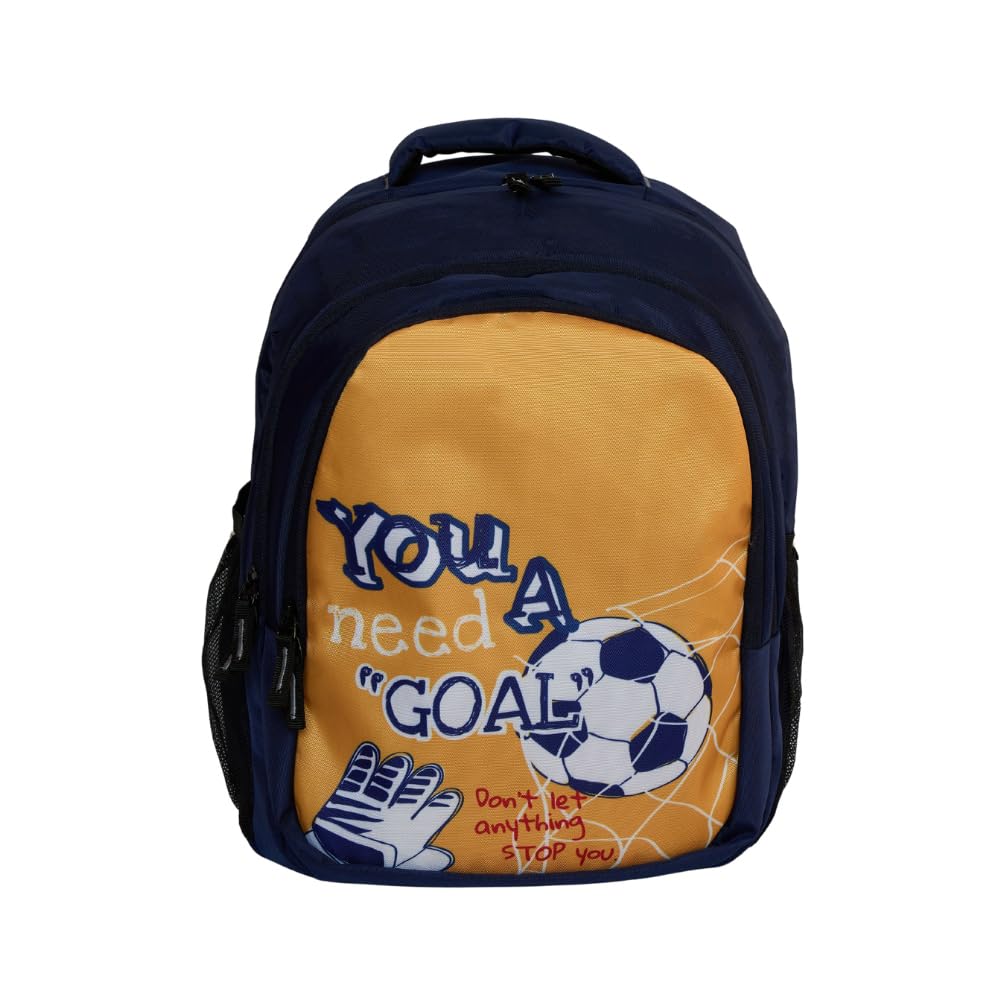 Echo Boomers Goal Printed Backpack| 17 Inch - 3 Compartment School Bags for Kids with Zipper Closure - Blue