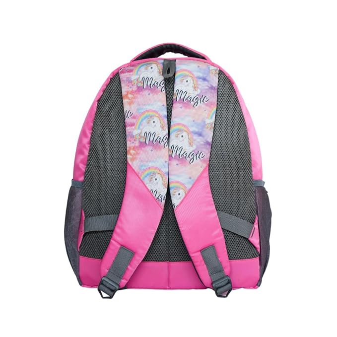 Echo Boomers Unicorn Design Print Backpack|17inch - 3 Compartment School Bags for Kids with Zipper Closure - Pink