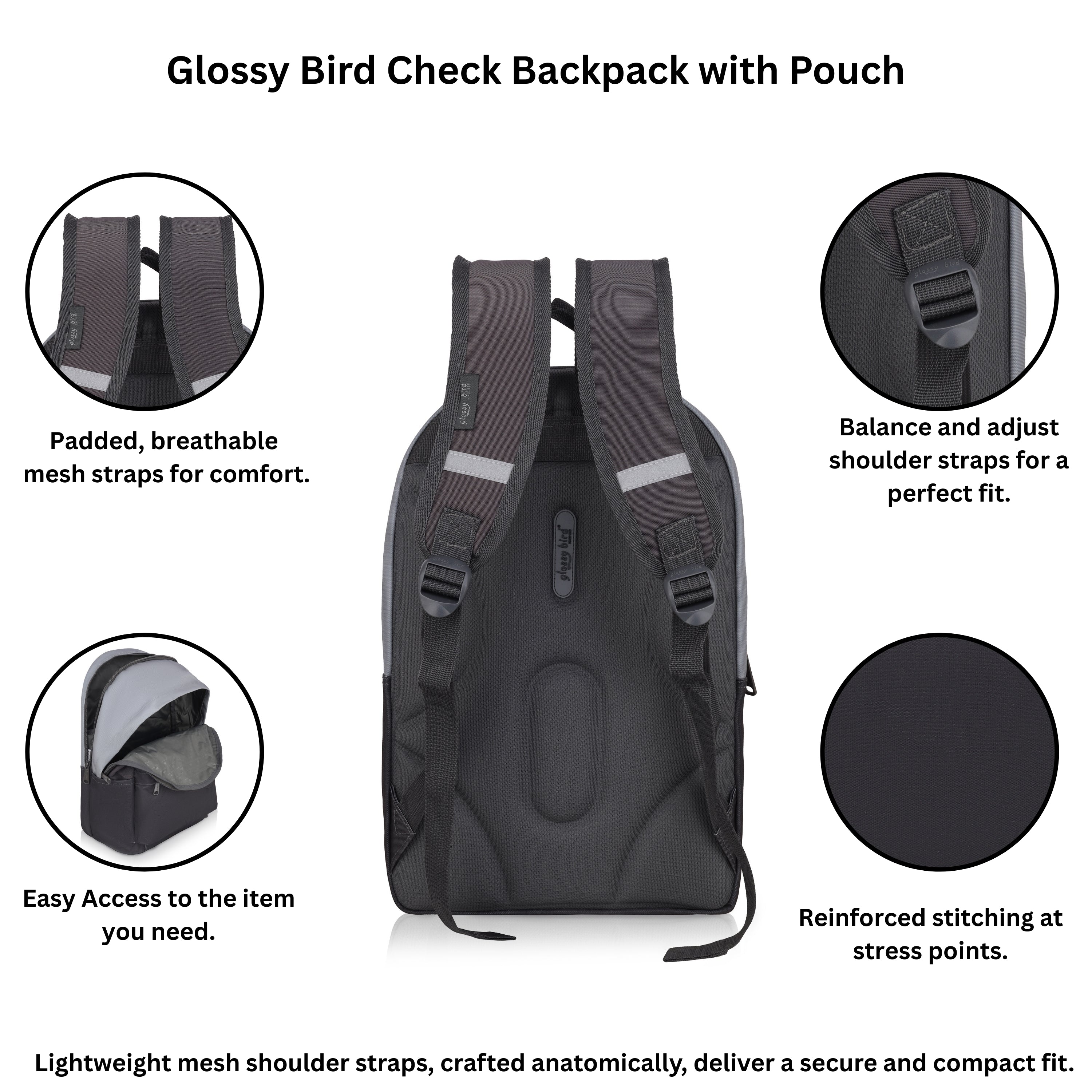 Echo Boomers Glossy Bird Backpack with Pouch – Casual Backpack with Compartments, Front Pocket, Bottle Holder – Ideal for School, College, Travel – Boys, Girls, Men, Women (Pink)