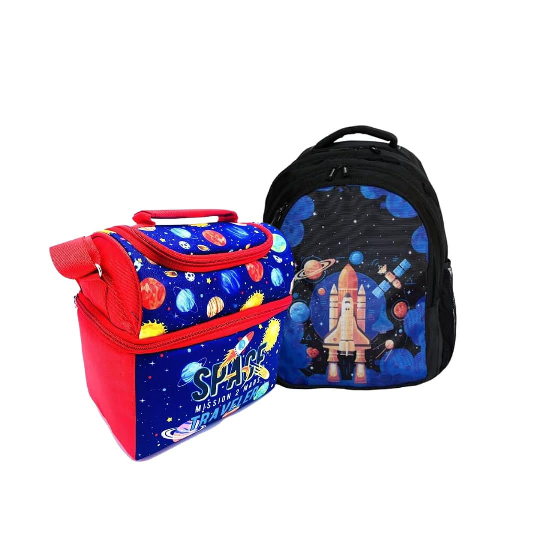 Echo Boomers Shoes Design Printed Backpack & Pink Girls Printed Double Layer Insulated Tiffin Lunch Double Bag Combo Set