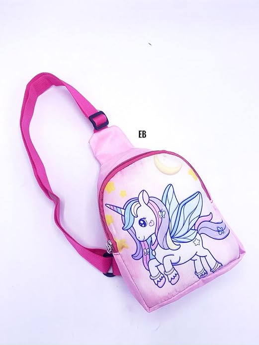 Echo Boomers Small Pink Unicorn Theme Crossbody Sling Bag For Children