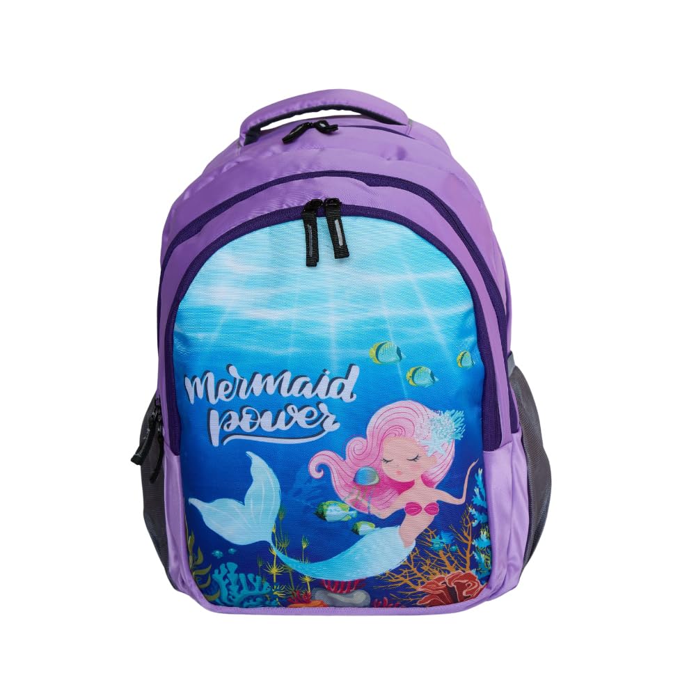 Echo Boomers Mermaid Design Print Backpack|17 inch - 3 Compartment School Bags for Kids with Zipper Closure - Purple