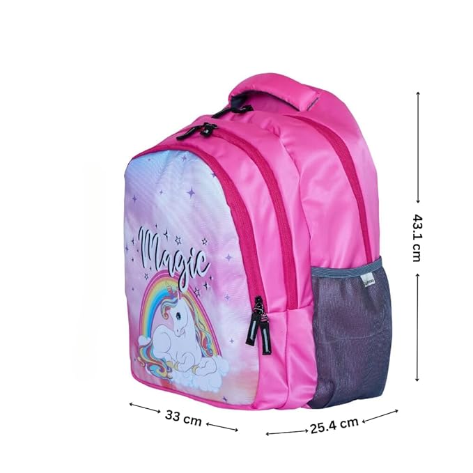 Echo Boomers Unicorn Design Print Backpack|17inch - 3 Compartment School Bags for Kids with Zipper Closure - Pink