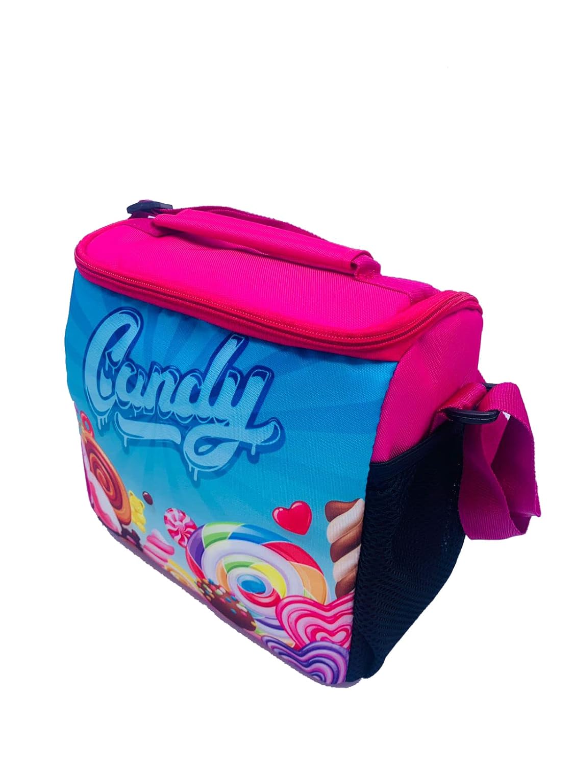 Echo Boomers Candy Printed Insulated Lunch Bag, Tiffin and Food Storage Bag for Work, Students, Office, Picnic, College & School with Bottle Holder & Multiple Zipper Pockets