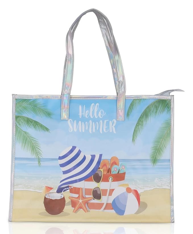 Echo Boomers Beach Tote Bag – Transparent Summer Design with Cool Print, Sturdy Handles, Lightweight & Stylish for Beach, Pool, Travel, Vacation & Daily Use