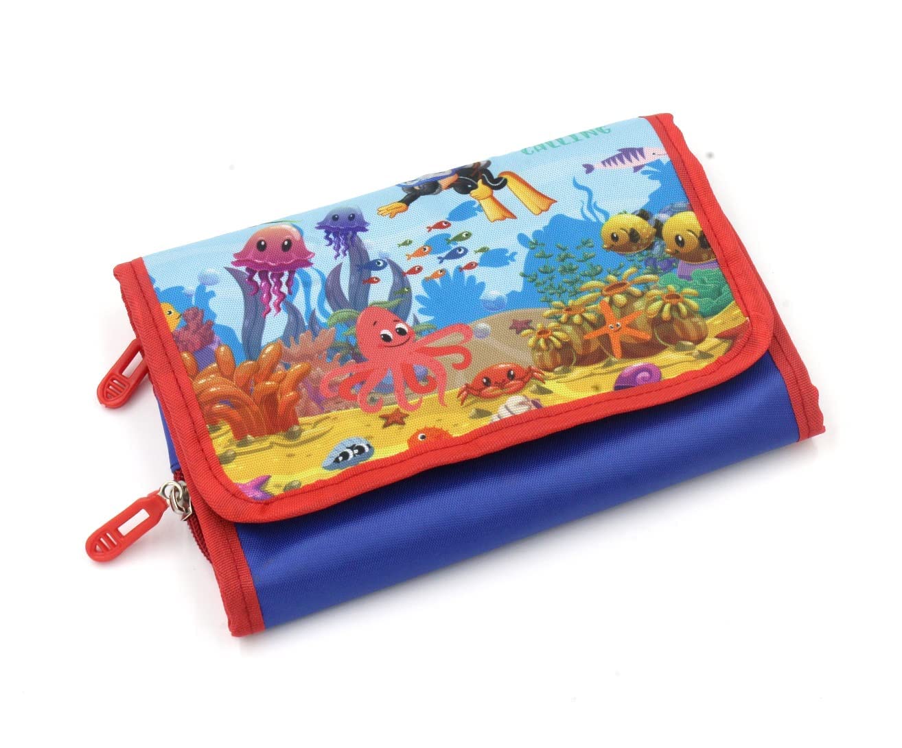 Echo Boomers Red Underwater Print Flip Flap Stationery Pouch – Portable & Durable Organizer for Color Pencils, Pencils, Paint Brushes – Perfect for Artists, Students, Kids & Adults