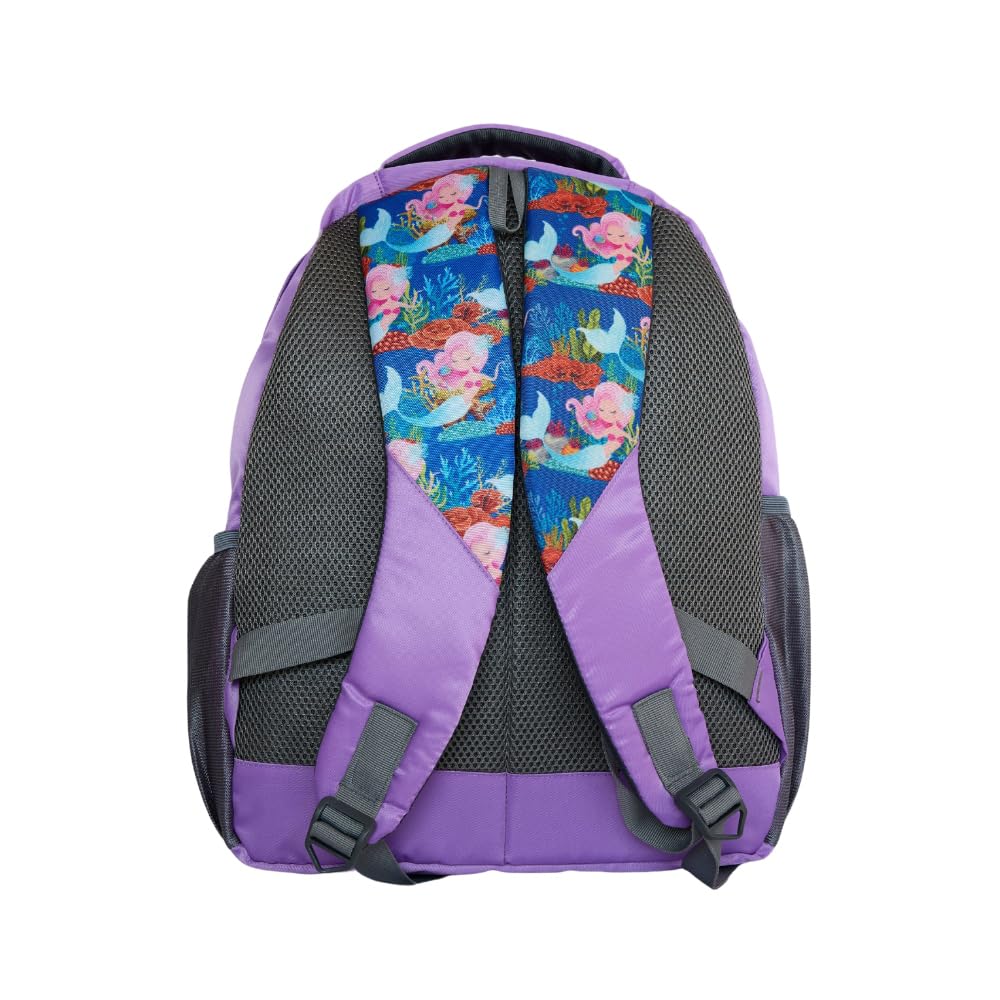 Echo Boomers Mermaid Design Print Backpack|17 inch - 3 Compartment School Bags for Kids with Zipper Closure - Purple