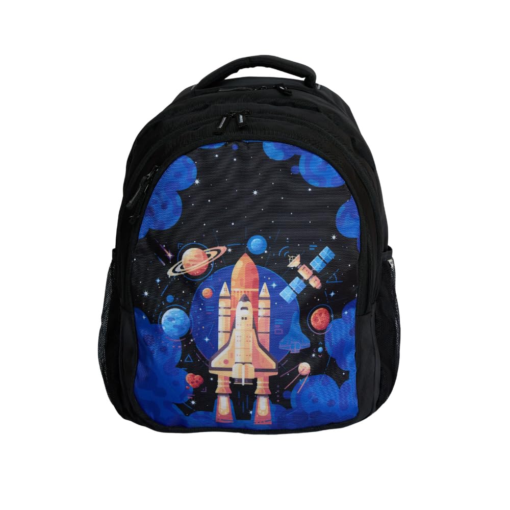 Echo Boomers Rocket Design Print Backpack|17inch - 3 Compartment School Bags for Kids with Zipper Closure - Black