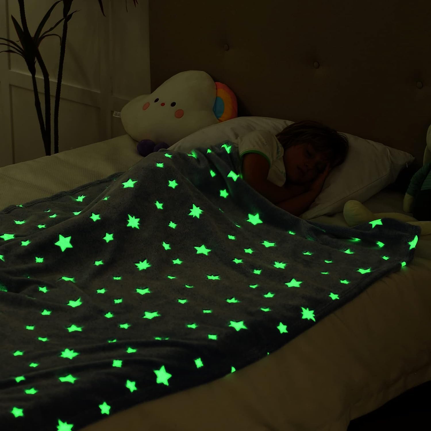 Echo Boomers Stars Glow in The Dark Blanket Printed Blankets for Kids, Light Weight Soft Cozy All Season Blankets for Baby Boys & Girls Pack of 1 Grey Star-Small (50x60 inches)