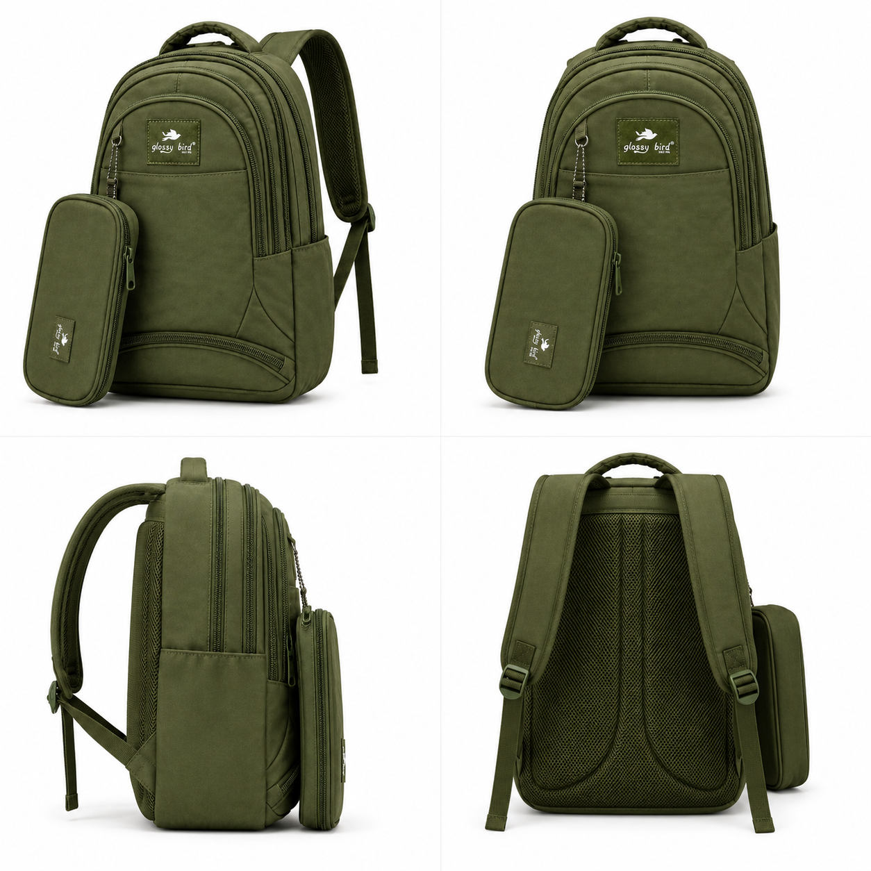 Echo Boomers Glossy Bird Explorer Backpack with Pencil Pouch | Lightweight Water-Resistant School, College, Office & Travel Backpack with Multiple Compartments