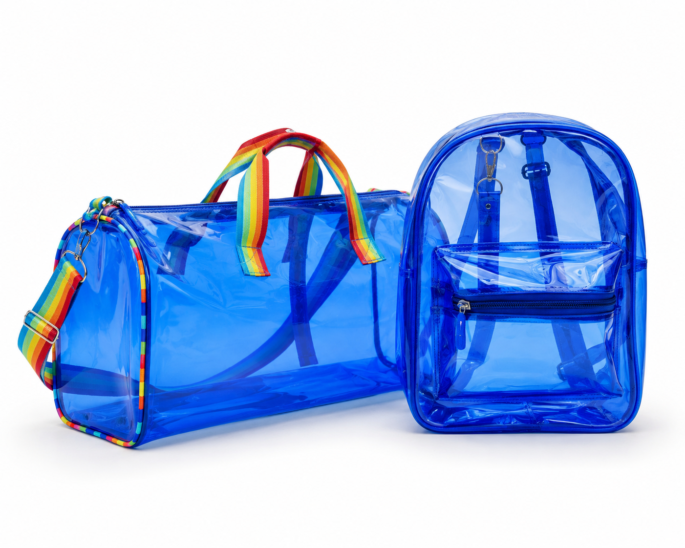 Echo Boomers Transparent PVC Duffle Bag & Backpack Combo | Water-Resistant Travel, Gym, Beach, Swimming & Sports Bag Set with Adjustable Shoulder Strap