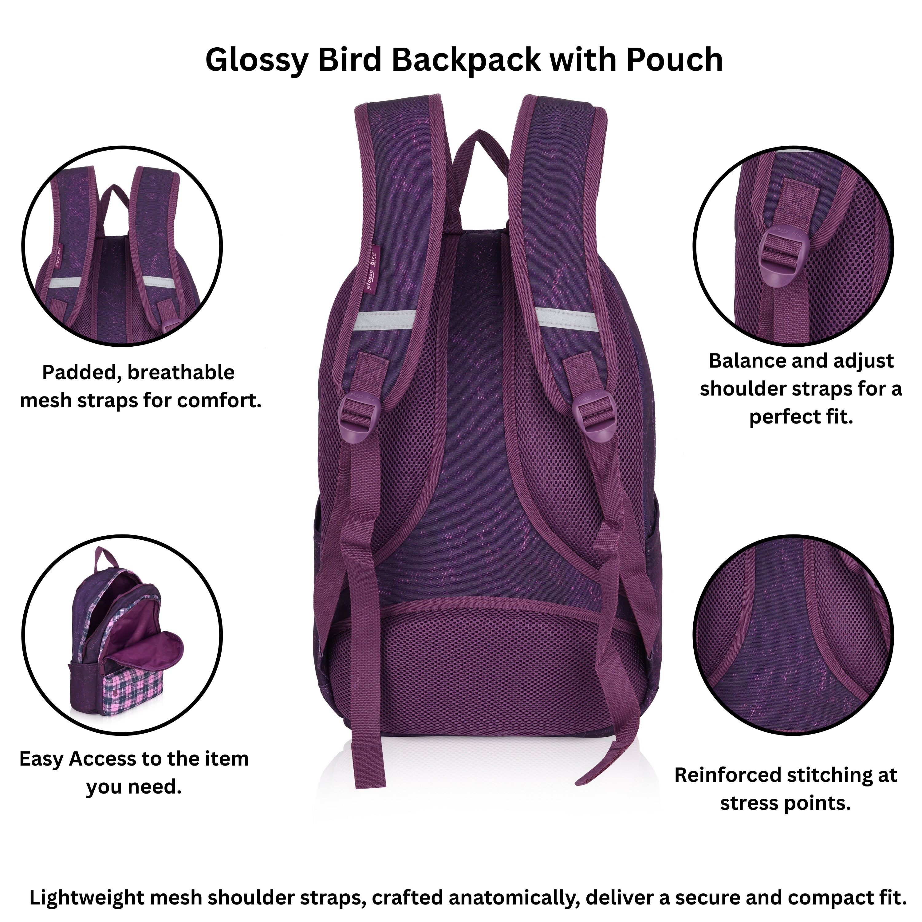 Echo Boomers Glossy Bird 21L Unisex Backpack with Pouch – Stylish Check Design, 3 Compartments, Front Pocket, Bottle Holder – Water-Resistant School, Travel, Office Bag (Yellow