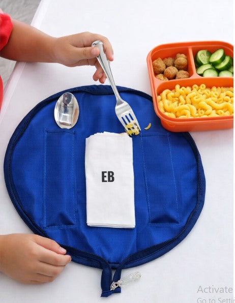 Echo Boomers Multi design & Theme Round Folding Dining Mat for Kids | 10 x 10 Inch Cutlery Holder | Portable Kids Lunch Mat with Spoon & Fork Pockets