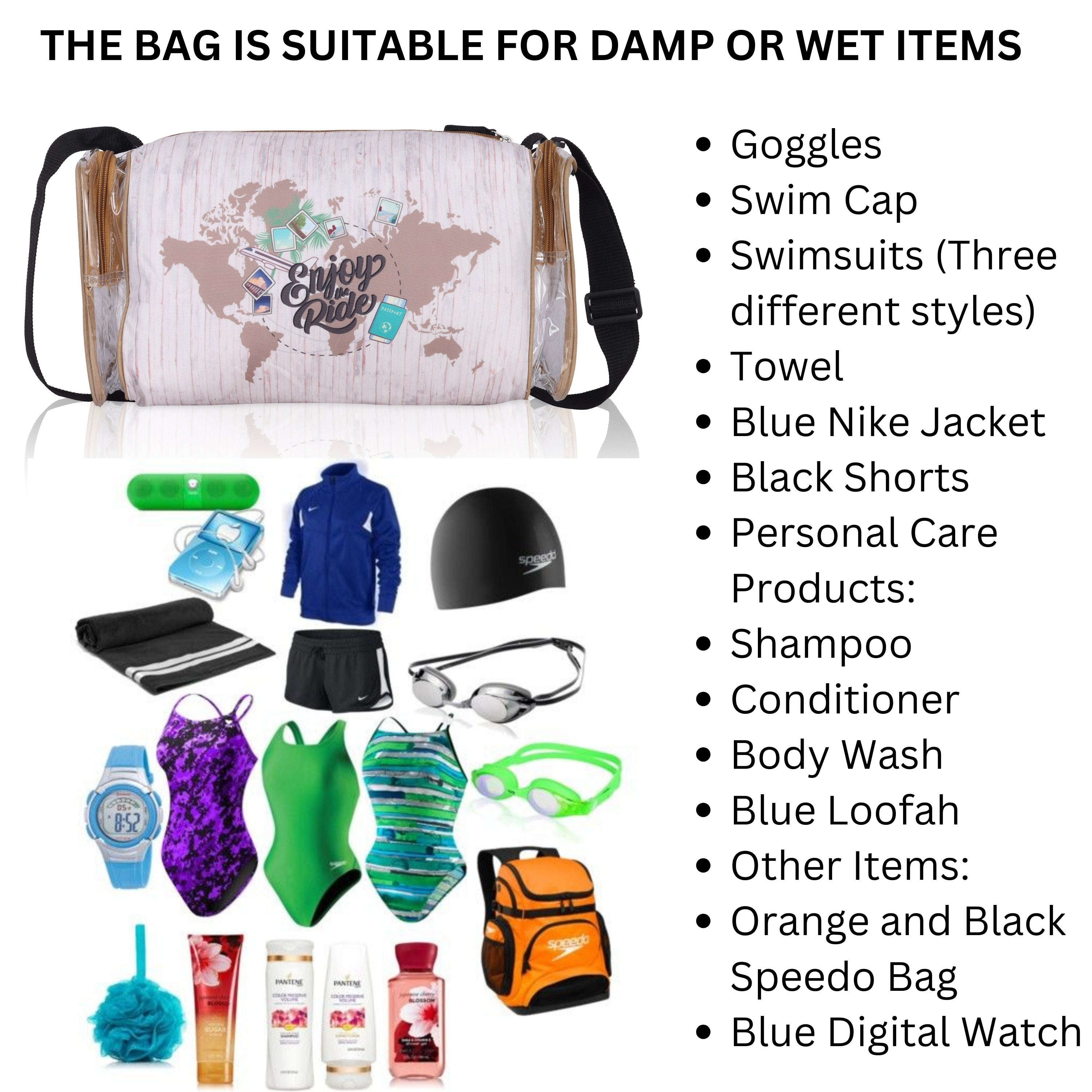 Echo Boomers White Enjoy the Rider Print Square Travel Duffle Gym Luggage Bag with PVC Side Compartments