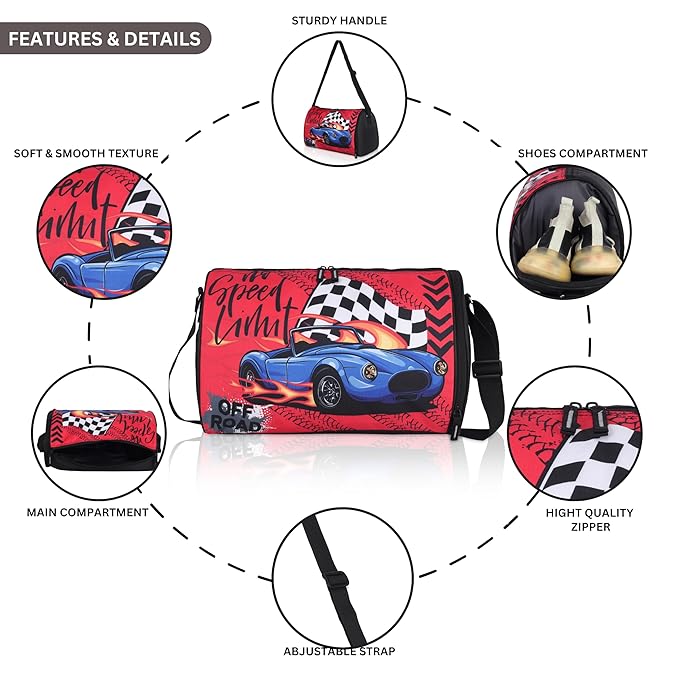 Echo Boomers Racing Car Red Duffel Bag - Speed into Adventure with Off-Road Excitement