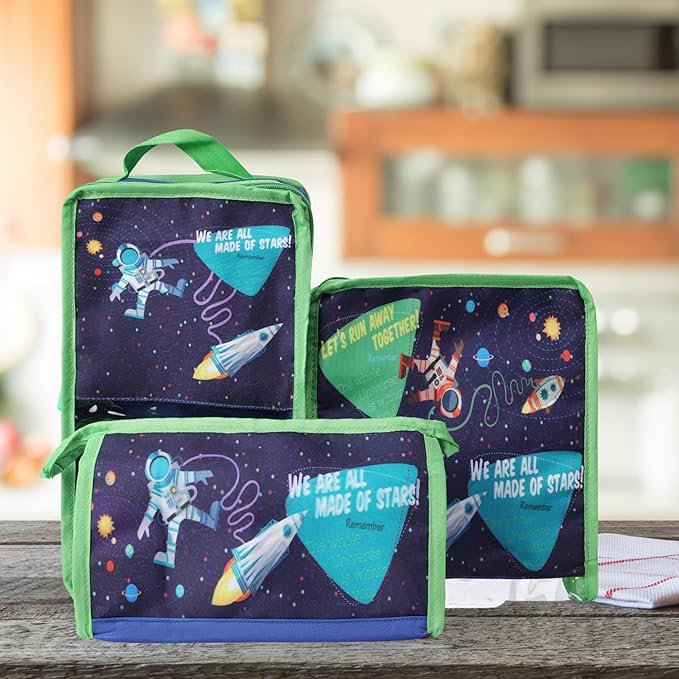 Echo Boomers Astronaut 4-Piece Travel Organizer Set - Navy Blue, Packing Cubes with Unique Print