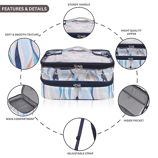 Echo Boomers Stripes Printed Large Double-Decker Insulated Lunch Bag with Multi-Zipper Pockets