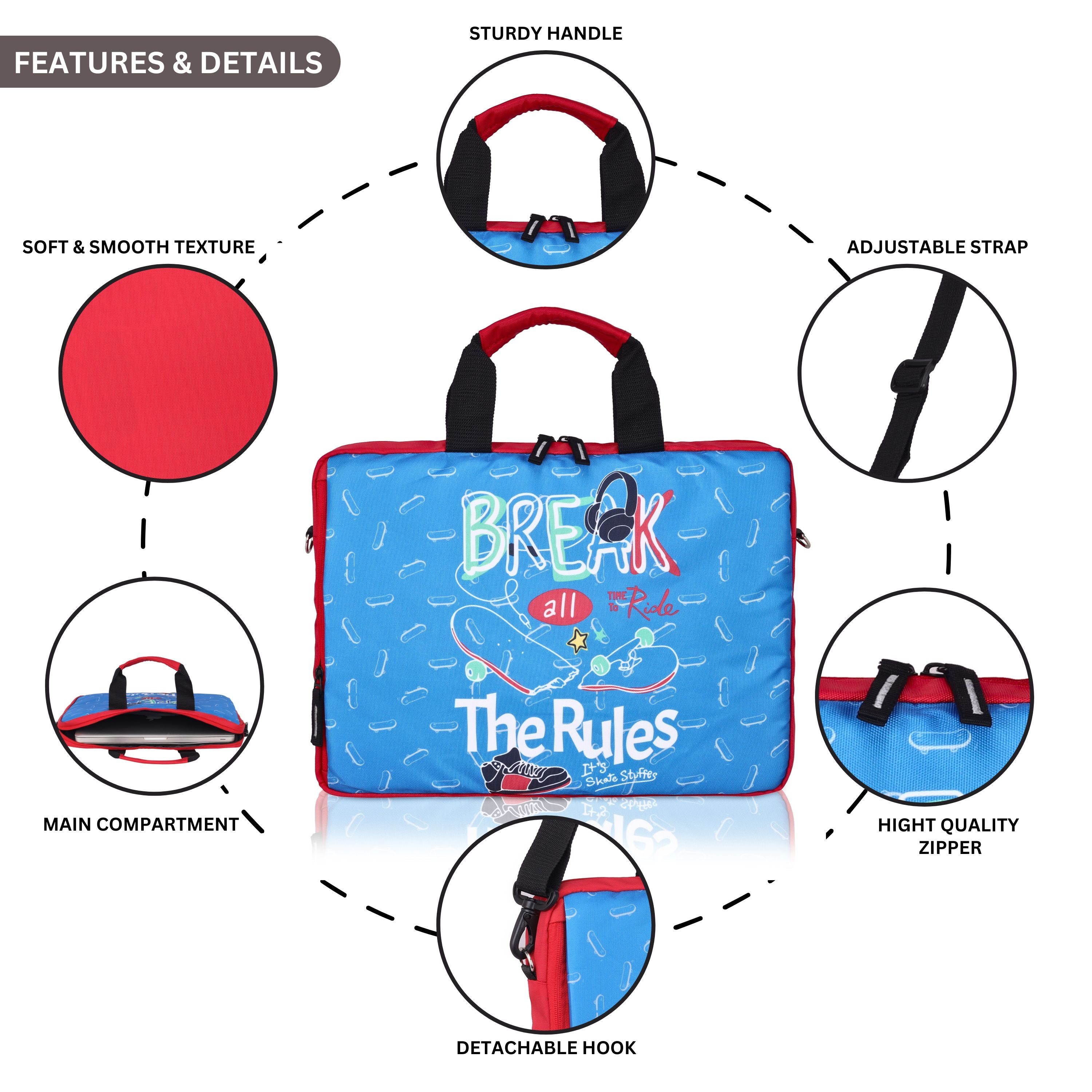 Echo Boomers “Break the Rules” Skateboard-Themed Laptop Sling Bag – 15 Inch Stylish Office & School Messenger Bag for Boys & Teens