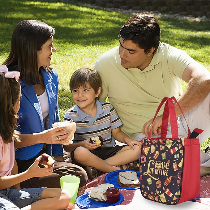 Echo Boomers Red Food Printed Lunch Bag- Insulated, Spacious & Stylish for School, Work, or Outings