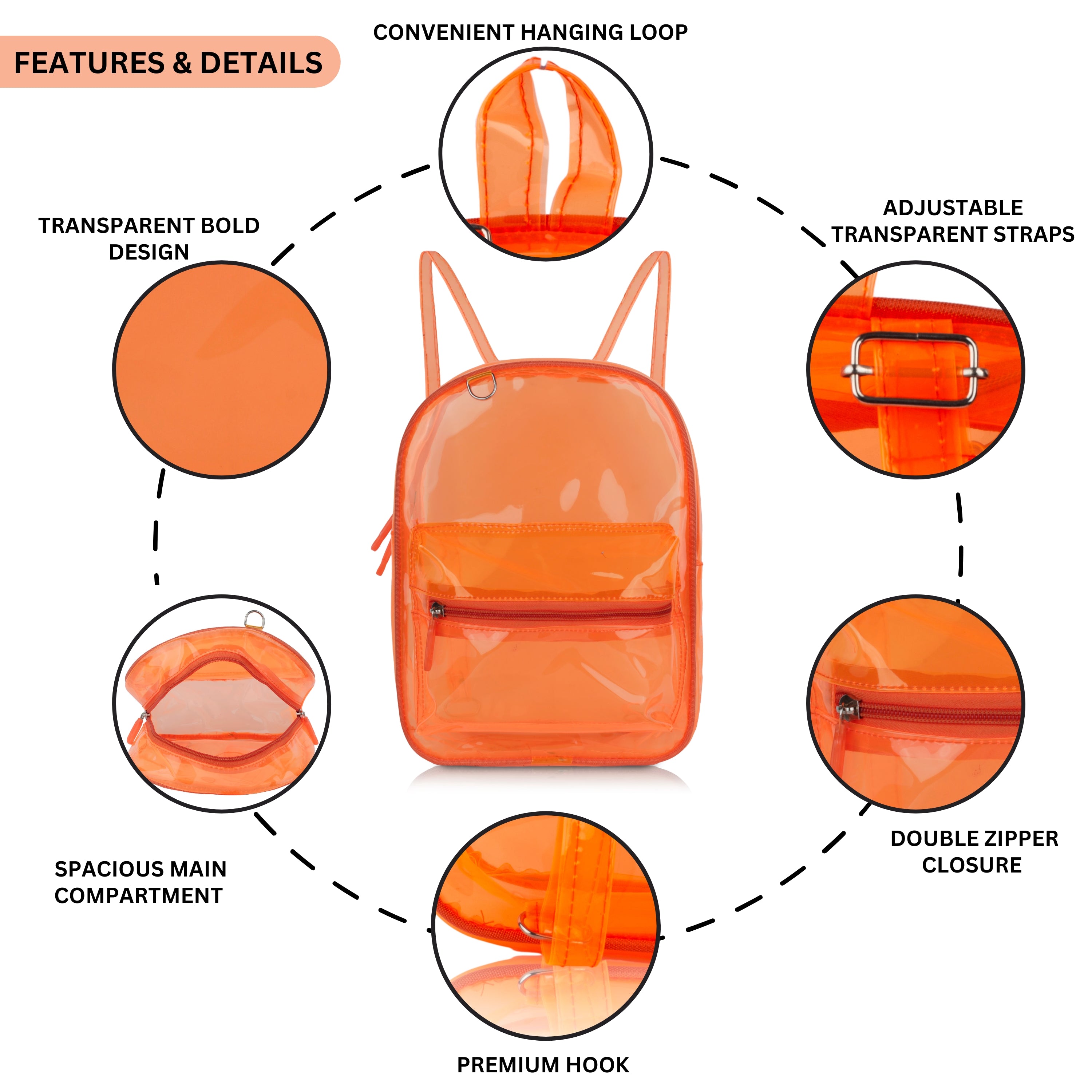 Echo Boomers Stylish Transparent Jelly Backpack | Trendy Neon Yellow Clear Bag | 50 GSM Waterproof PVC School, College & Travel Backpack with Front Zipper Pocket