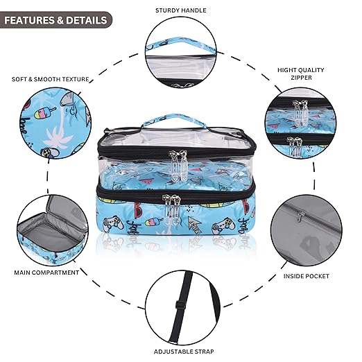 Echo Boomers Beach Printed Large Double-Decker Insulated Lunch Bag with Multi-Compartment Zipper Pockets