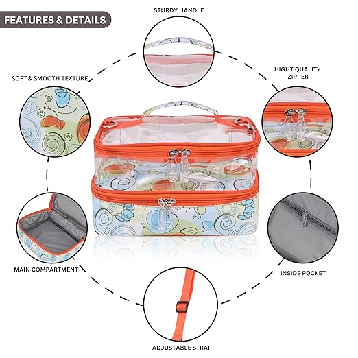 Echo Boomers Art Print Designed Small Double-Decker Insulated Lunch Bag with Multi-Zipper Pockets - Orange