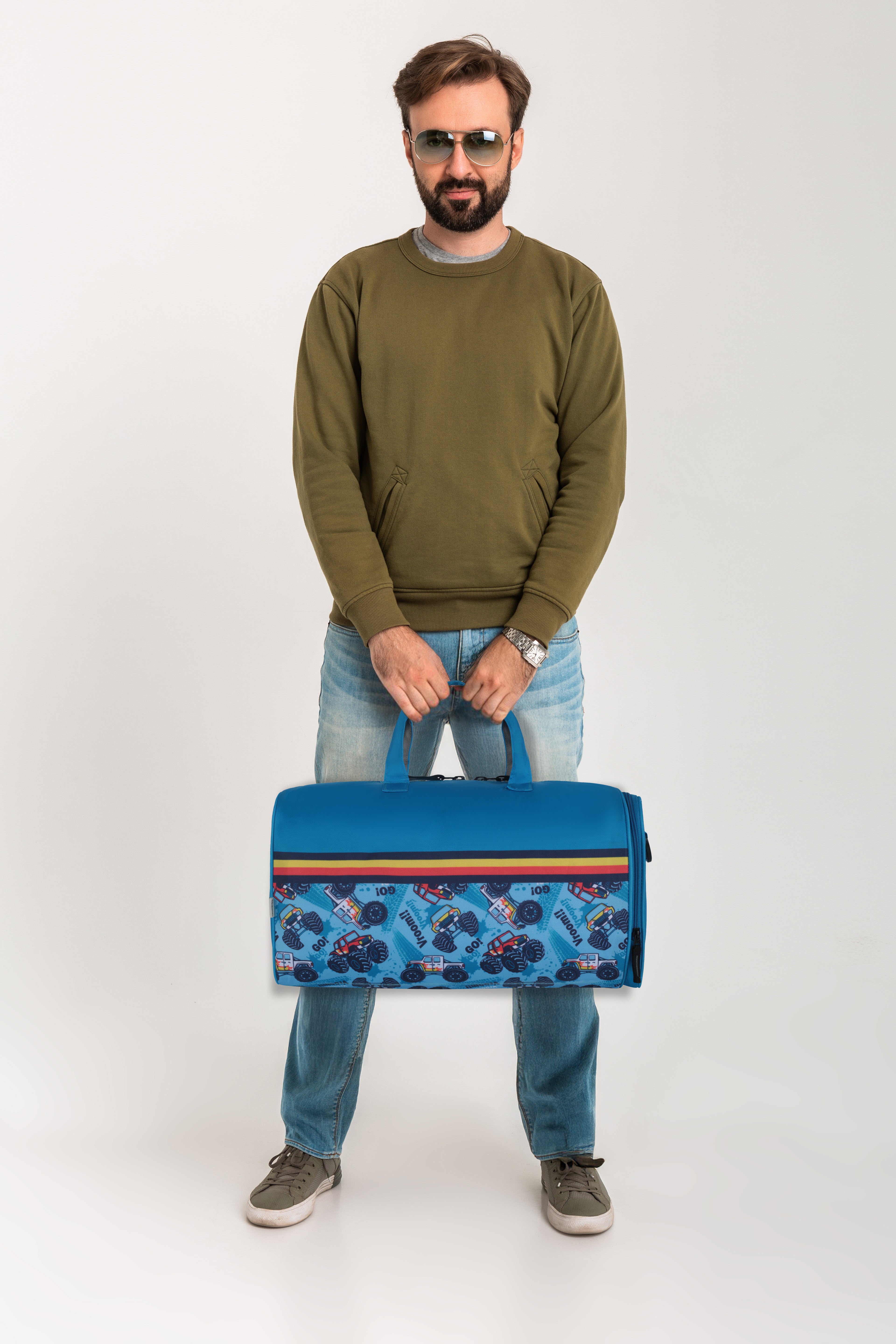 Echo Boomers Square Truck Print Duffle Bag – Stylish Travel & Gym Bag with Shoe Compartment