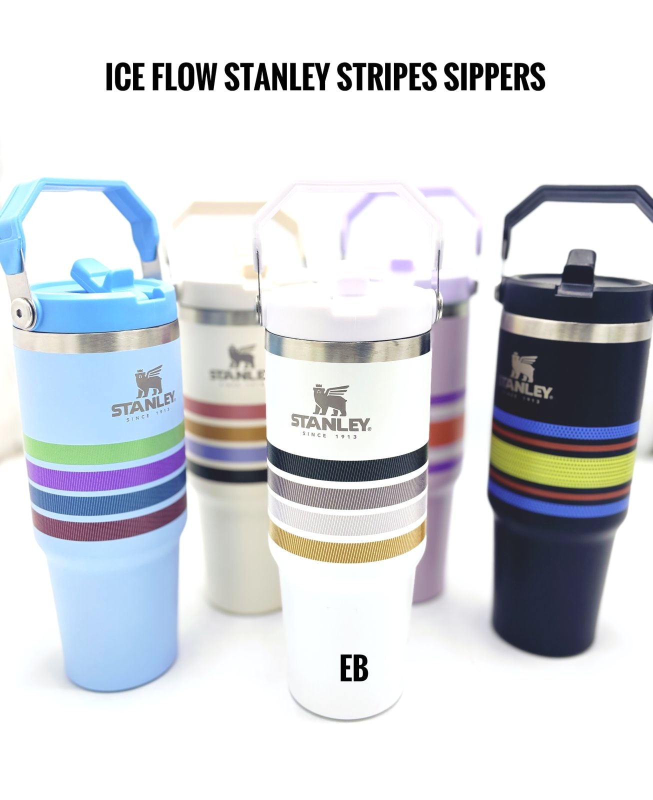 Stanley IceFlow Flip Straw Tumbler with Handle – 900 mL, Vacuum Insulated, Leakproof, BPA-Free Stainless Steel Water Bottle (Stripes Pattern)