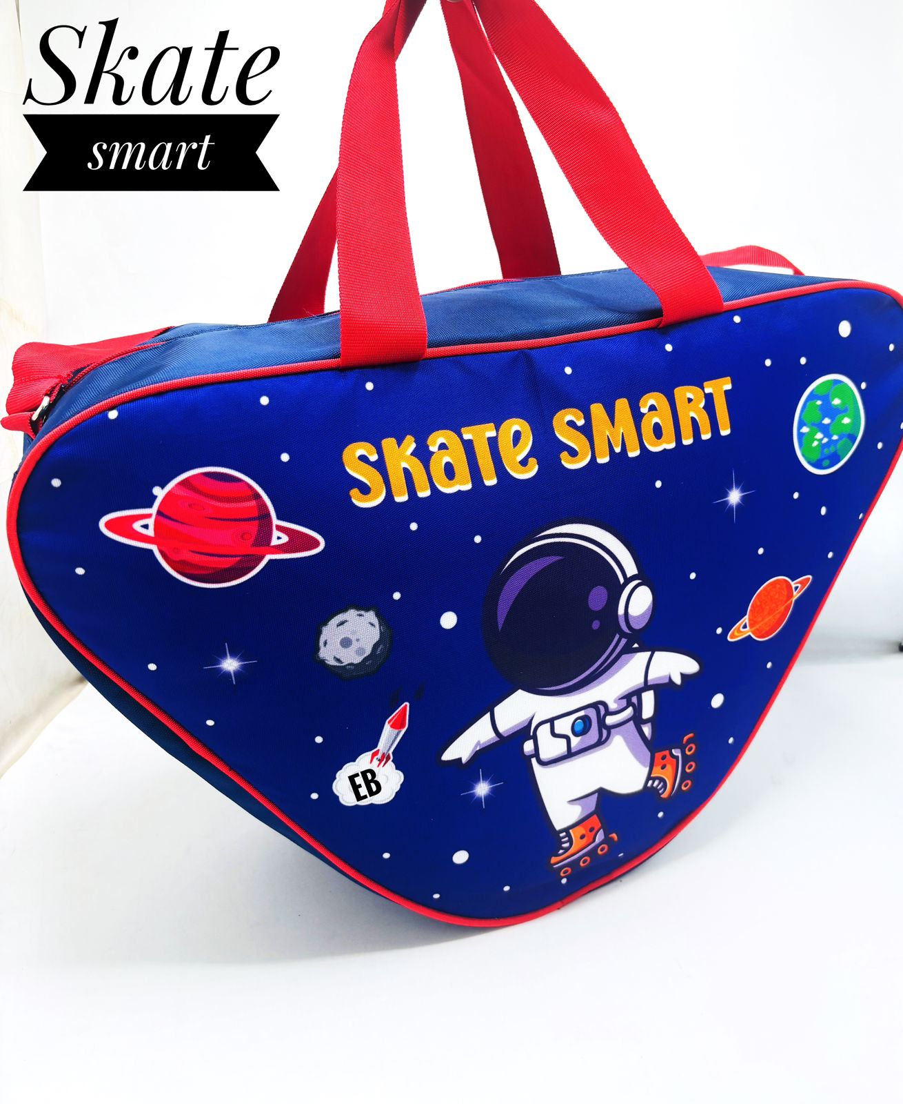Echo Boomers Skating Bag for Kids & Teens | 18"x13" Large Sports Duffel with “Time to Skate” Print | Lightweight, Water-Resistant Travel & School Bag for Roller Skates, Gear & Accessories (Blue)