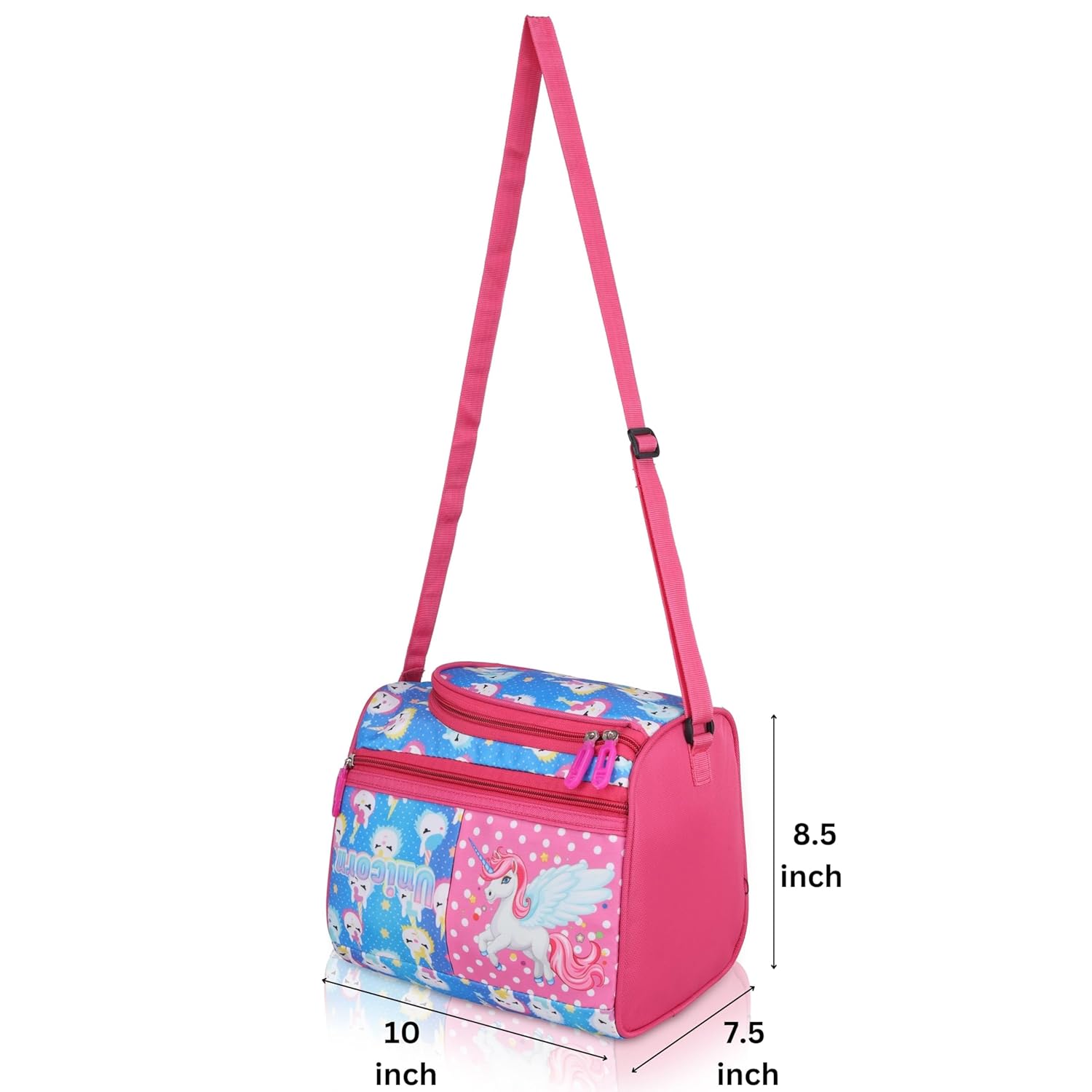 Echo Boomers Unicorn Printed Double Insulated Tiffin Lunch Bag with Multi Zipper Pockets - Pink