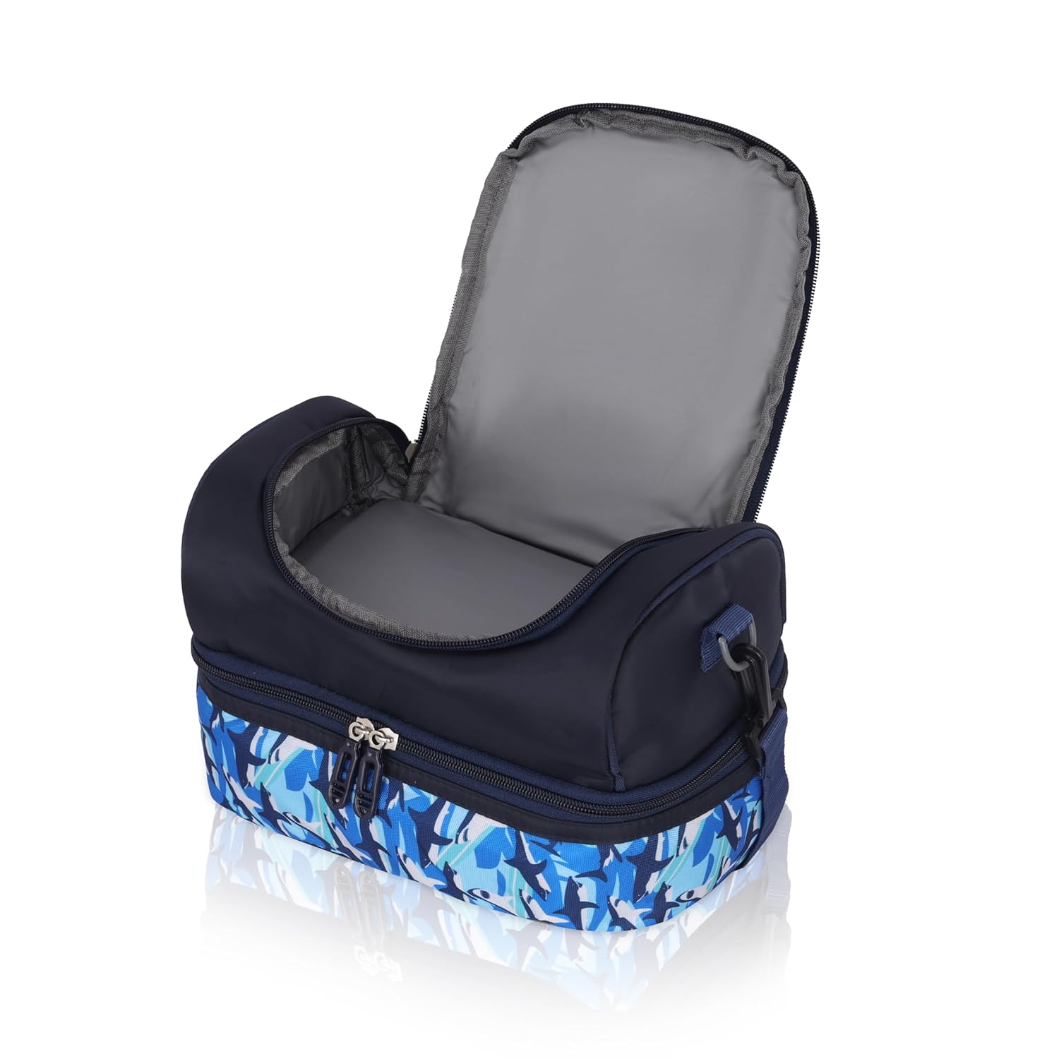 Echo Boomers Blue Sharks Printed Double Layer Insulated Tiffin Lunch Bag with Detachable Strap