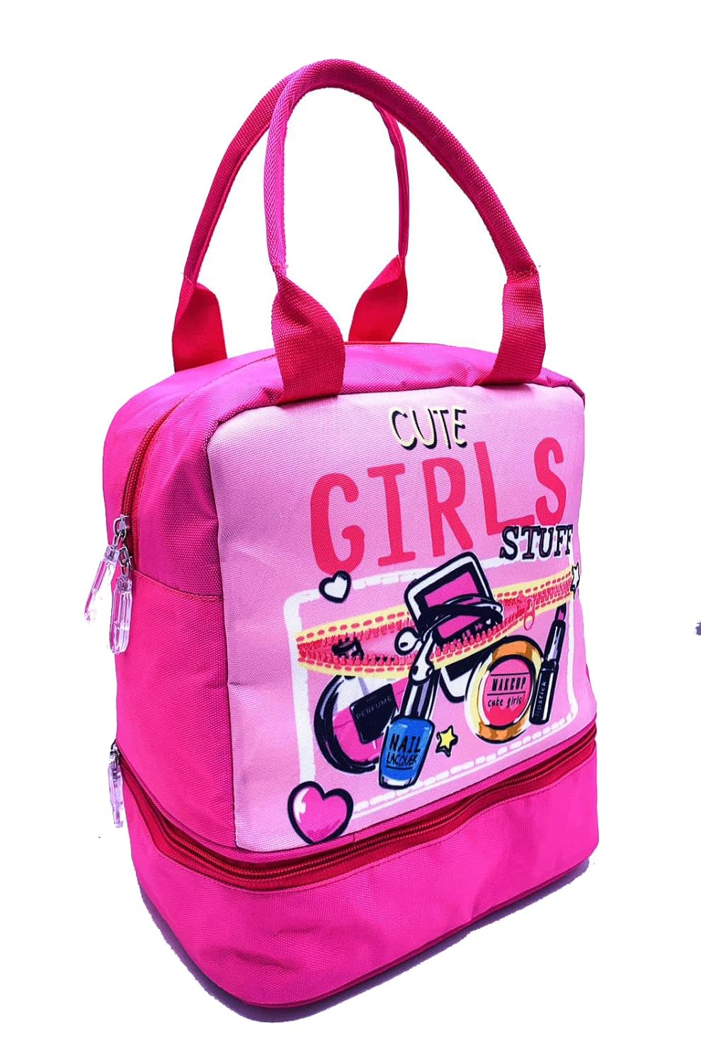 Echo Boomers Pink Girls Printed Double Layer Insulated Tiffin Lunch Double Bag with Multi Zipper Pockets