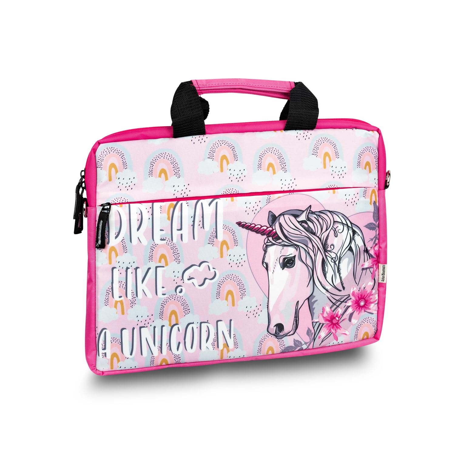 Echo Boomers Unicorn Printed Pink Colour Multi Pocket Sling Laptop Bag with Detachable Strap