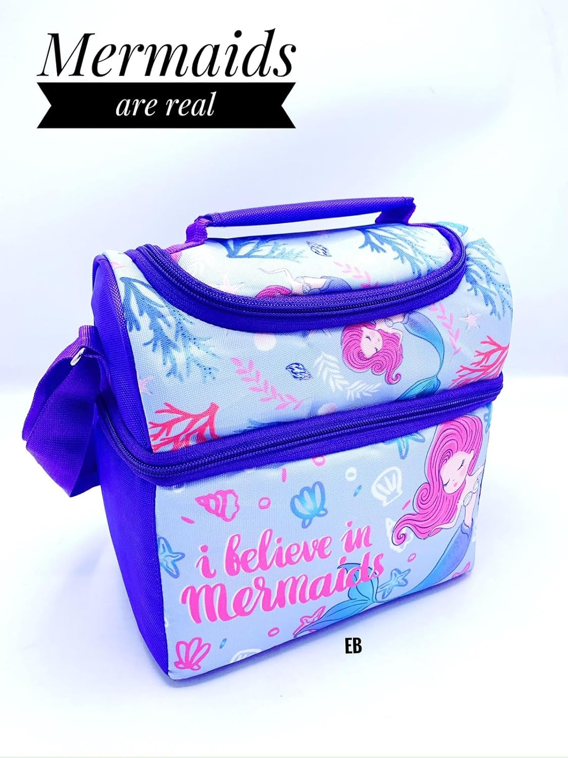 Echo Boomers Mermaid Printed Double Insulated Tiffin Lunch Bag with Multi Zipper Pockets