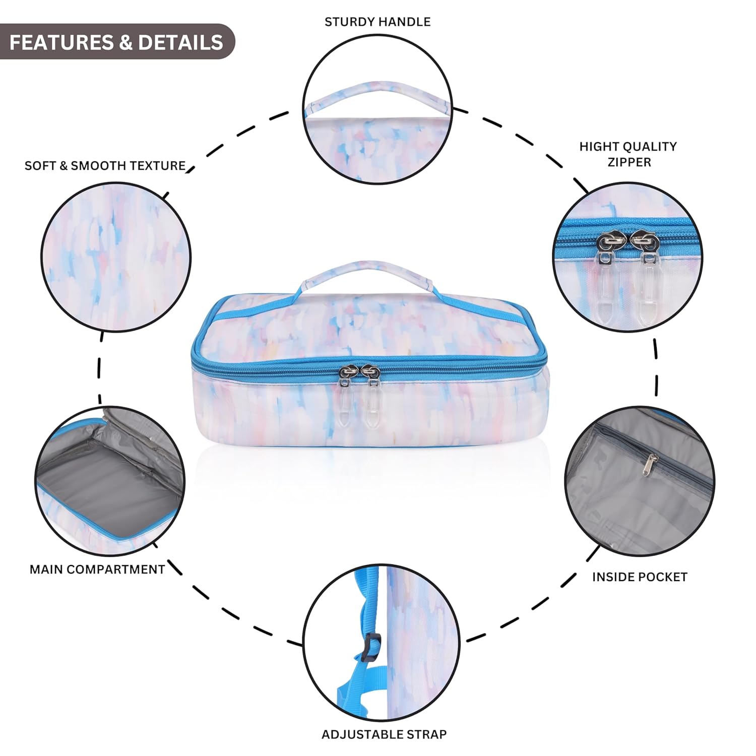 Echo Boomers Solid Small Insulated Lunch Bag with Mesh Compartment & Water Bottle - Sky Blue