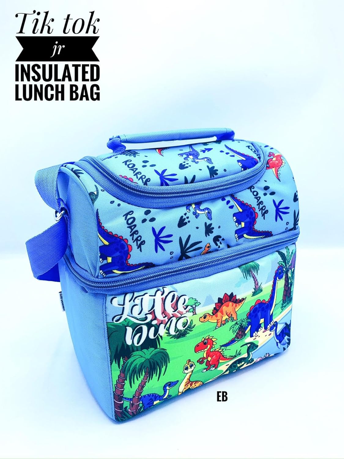 Echo Boomers Dino Printed Double Insulated Tiffin Lunch Bag with Multi Zipper Pockets