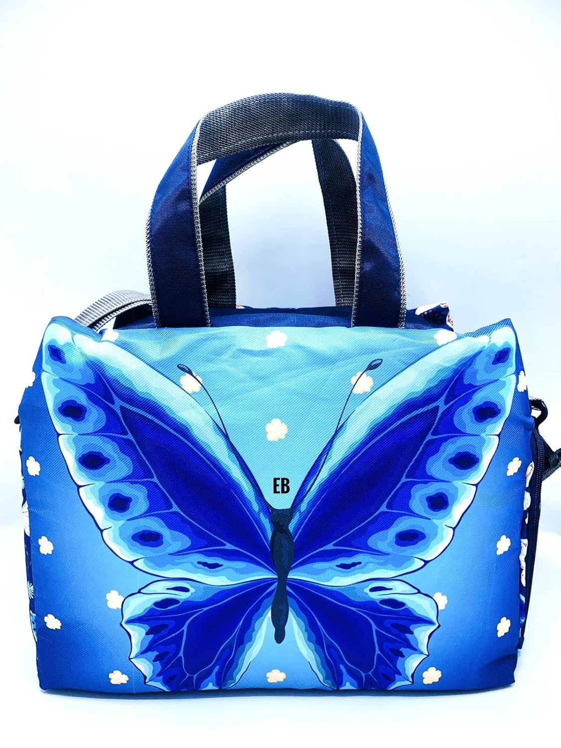 Echo Boomers Blue Butterfly Print Travel Duffle Bag | Multipurpose Sling Bag with Separate Shoe & Laundry Compartment | Perfect for Kids, Men & Women | Lightweight, Durable & Stylish Travel Companion