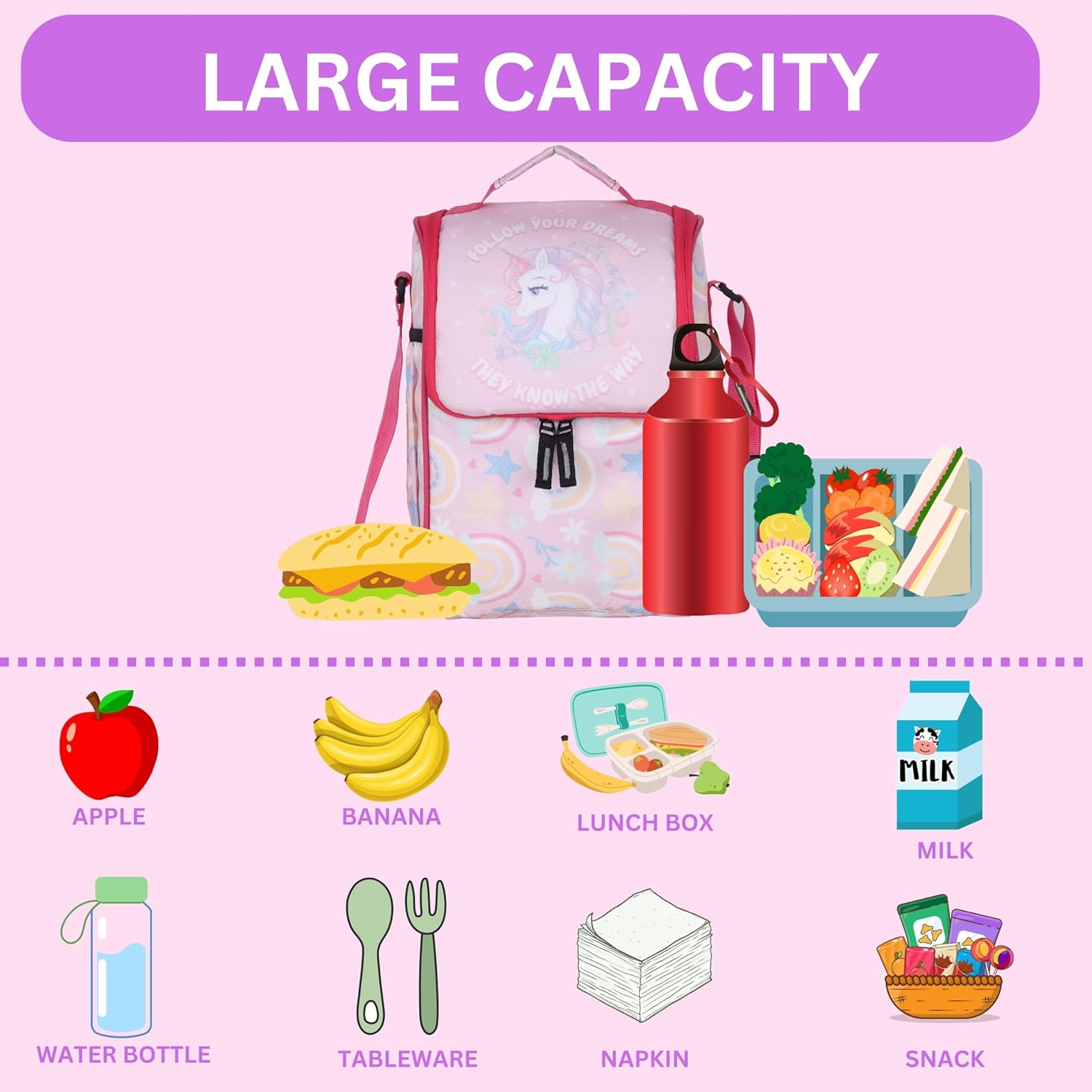 Echo Boomers Kids Lunch Bag with Round Table Mat Combo | Multi Print | Fun School Lunch Set for Boys & Girls