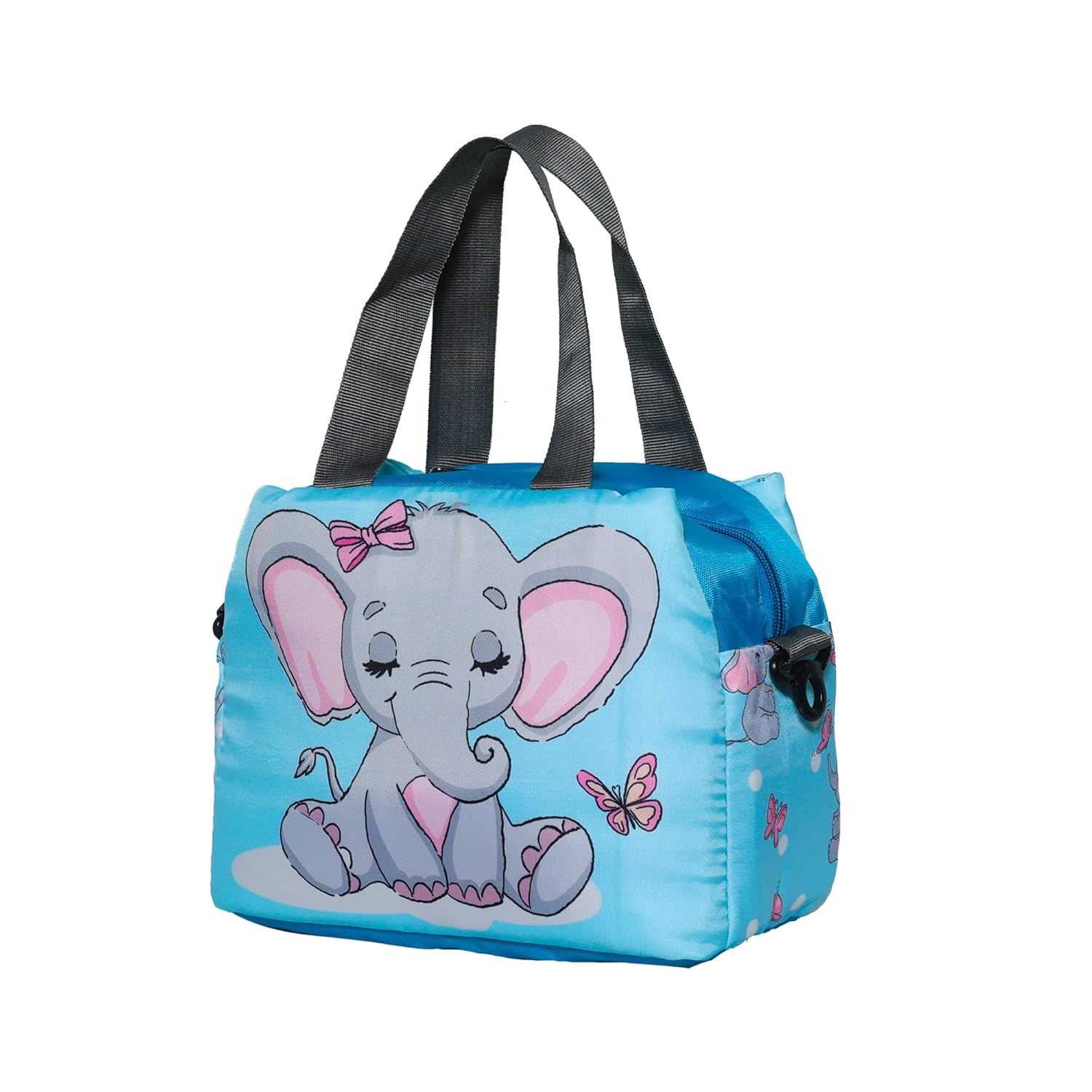 Echo Boomers Elephant Printed Double Layer Insulated Tiffin Lunch Bag with Multi Zipper Pockets