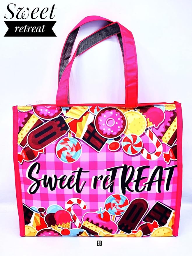 Echo Boomers Pink Sweet Treat Printed Jumbo Size Drawing/Activity Tote Bag with Multiple Pockets