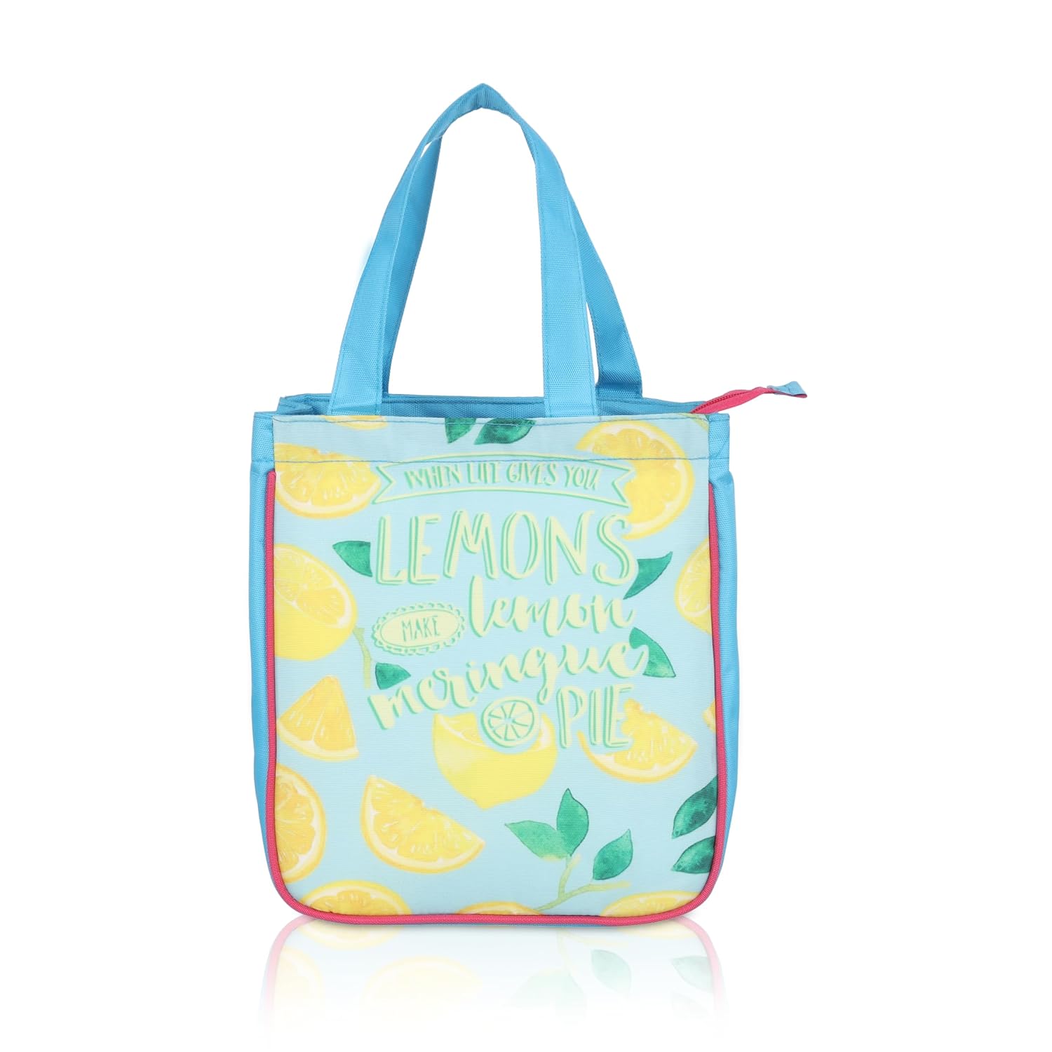 Echo Boomers Blue Lemons Printed Lunch Bag- Insulated, Spacious & Stylish for School, Work, or Outings