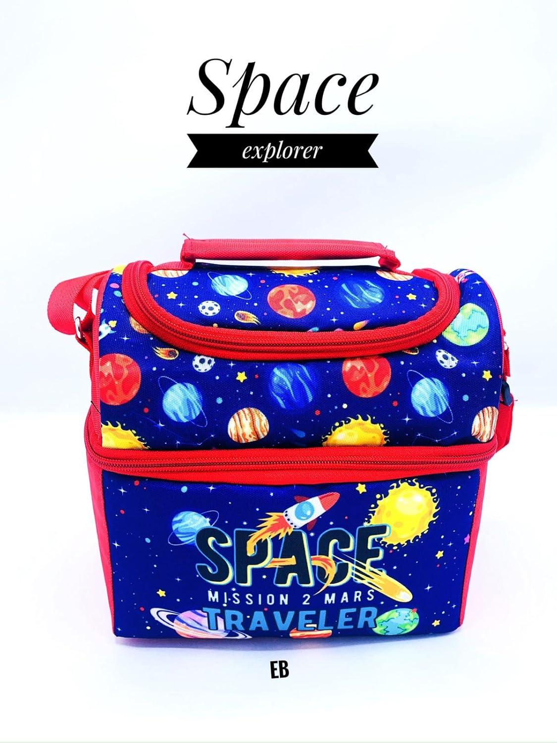 Echo Boomers Space Printed Double Insulated Tiffin Lunch Bag with Multi Zipper Pockets