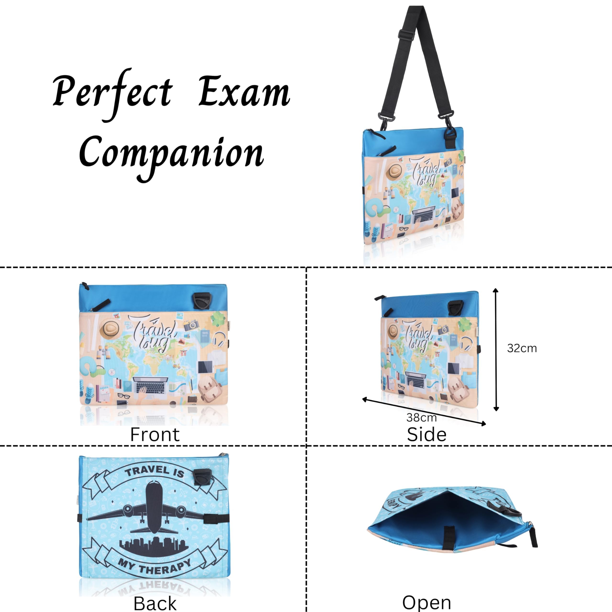 Echo Boomers Travel Print Themed Exam & Activity Sling Bag | 3 Compartments | Cushioned & Detachable Strap | Ideal for Outdoor Travel