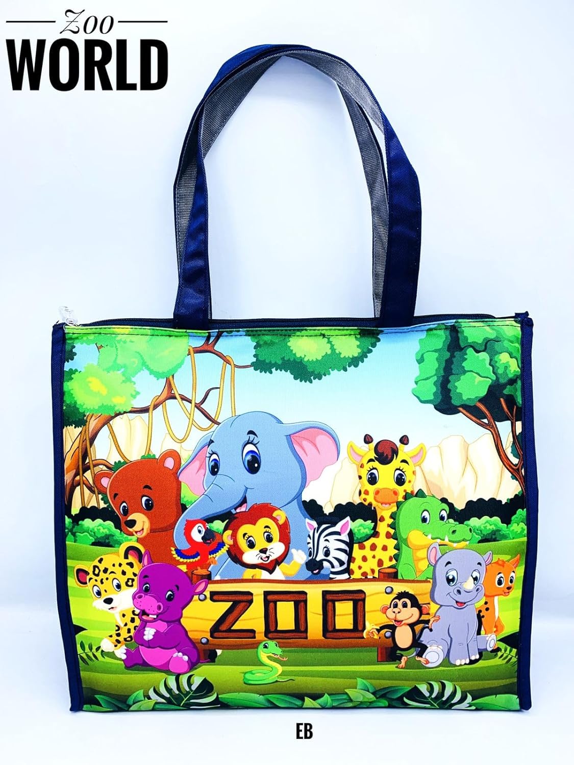 Echo Boomers Green Zoo Printed Jumbo Size Drawing/Activity Tote Bag with Multiple Pockets