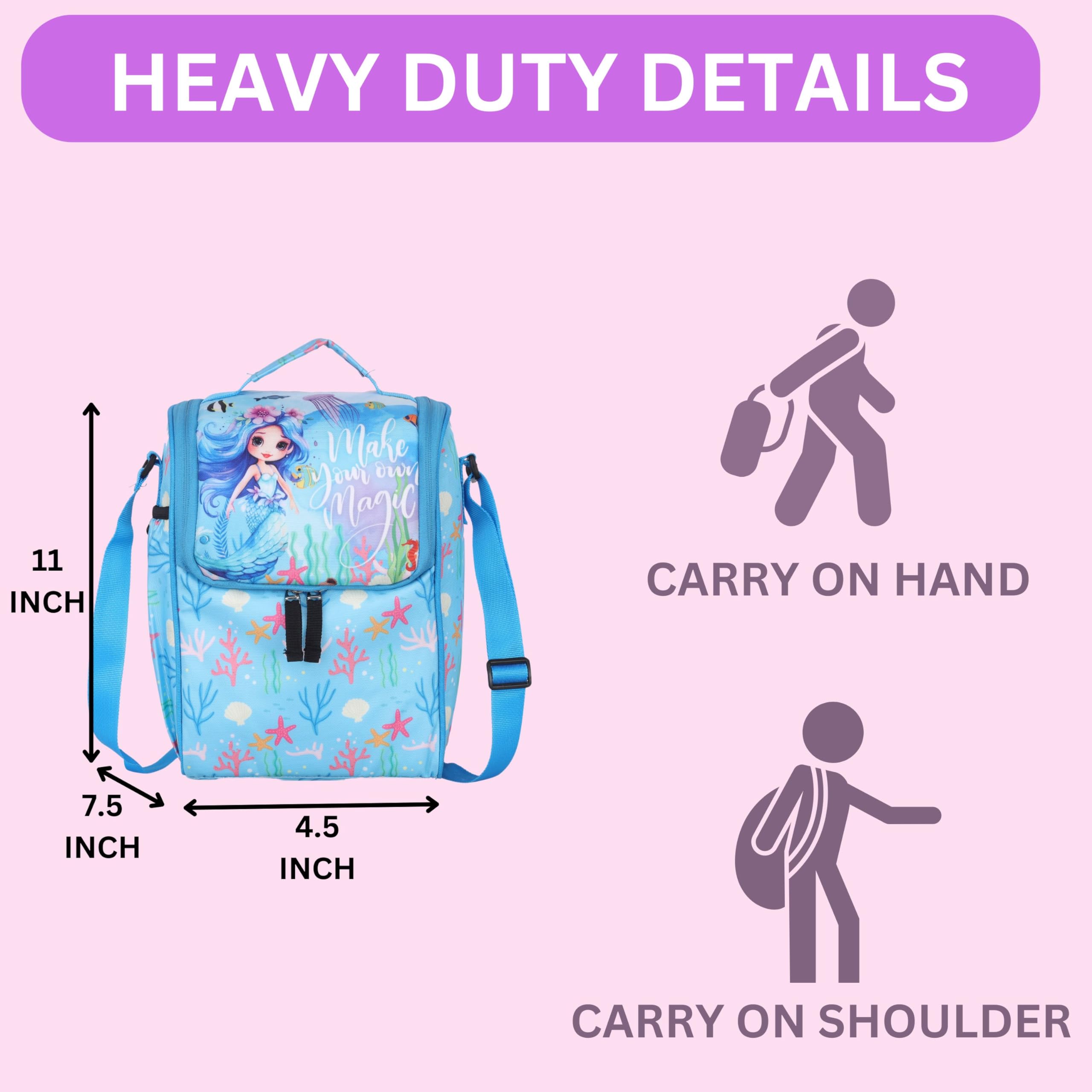 Echo Boomers Mermaid Sky Blue Lunch Bag for Kids | Tiffin Bag with Strap | Mermaid Theme | Ideal for Picnics and School